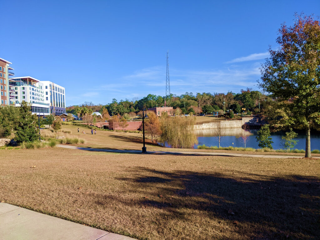 Image of Cascades Park showing walking paths and trees